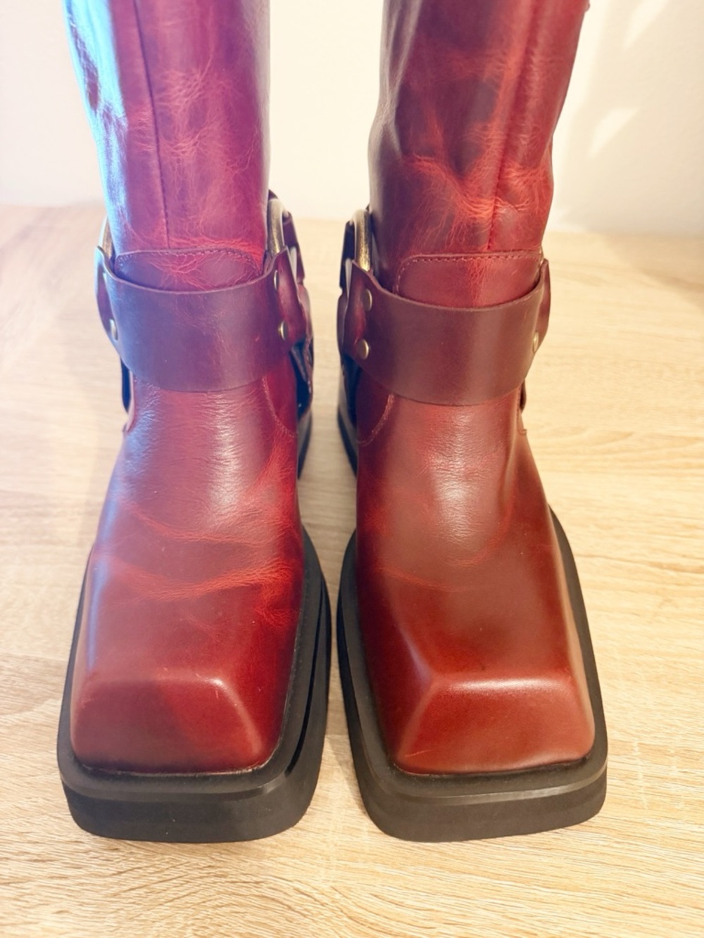 NEW Free People Jeffrey Campbell Lights Out Moto Boot Leather Maroon Size 7 * - Picture 5 of 11